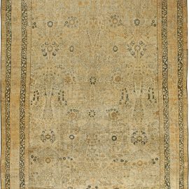 Antique Tabriz Persian Floral Allover Soft Beige Hand-Knotted Wool Rug – Circa 1880 BB2938