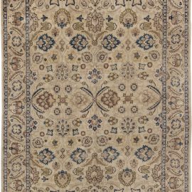 Early 20th Century Persian Tabriz Botanic Wool Rug in Beige, Blue, and Yellow BB3519