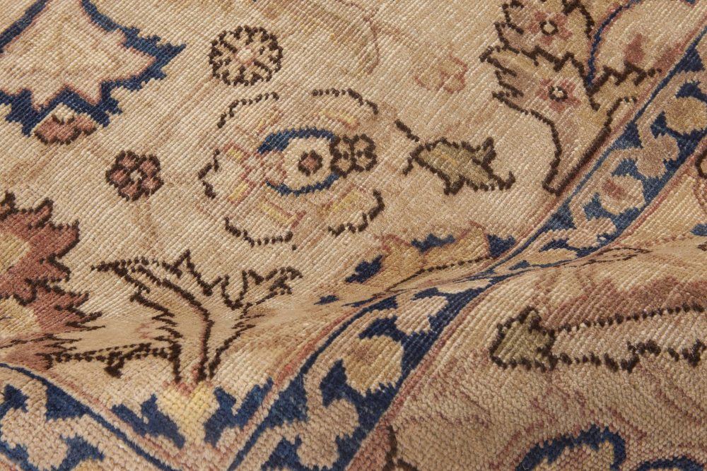 Early 20th Century Persian Tabriz Botanic Wool Rug in Beige, Blue, and Yellow BB3519