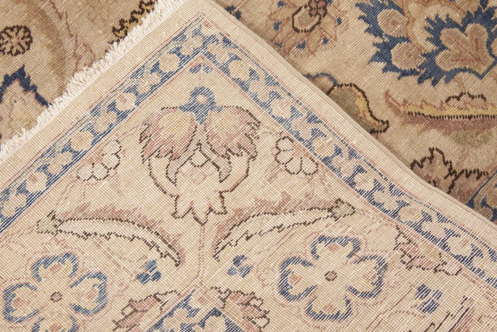 Early 20th Century Persian Tabriz Botanic Wool Rug in Beige, Blue, and Yellow BB3519