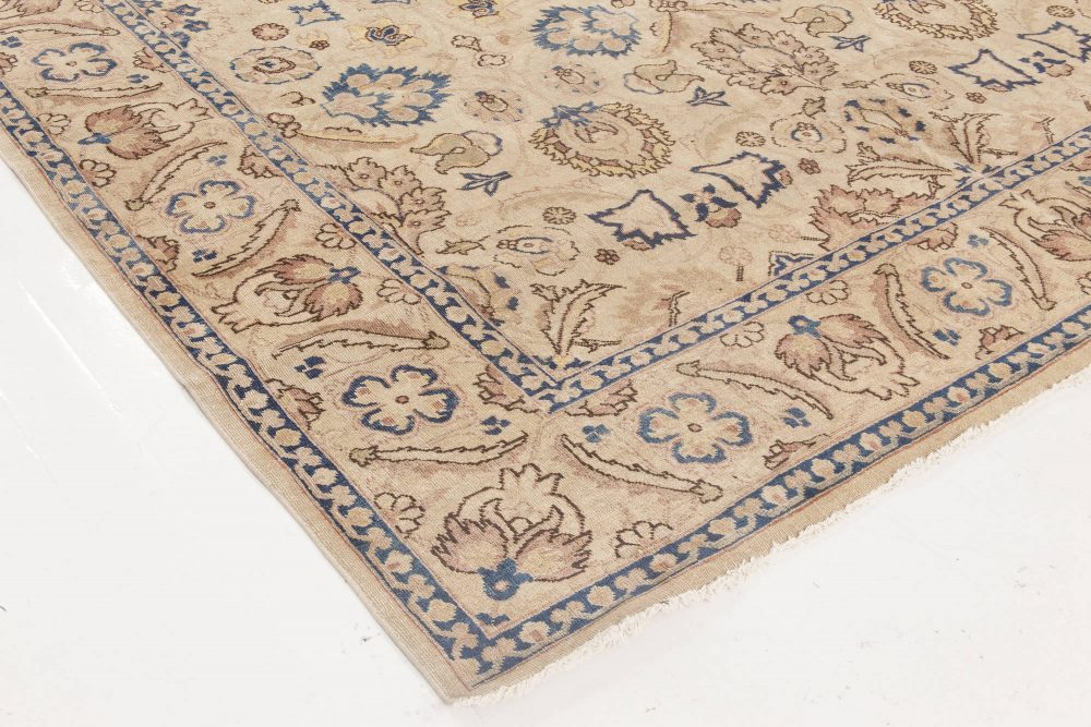 Early 20th Century Persian Tabriz Botanic Wool Rug in Beige, Blue, and Yellow BB3519