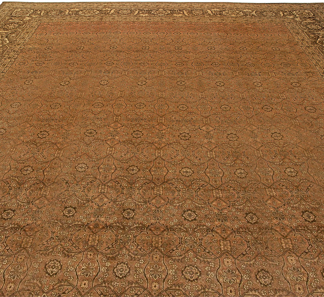 One-of-a-kind Large Antique Persian Tabriz Brown Handmade Wool Carpet BB5932