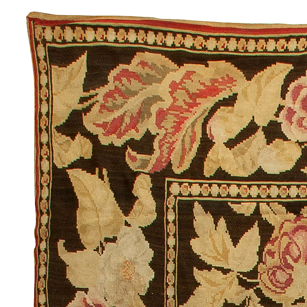 19th Century Russian Bessarabian Beige Botanic Handmade Wool Rug BB0608