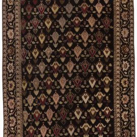 Antique Karabakh Caucasian Floral Allover In Classic Taupe Hand-Knotted Wool Runner – Circa 1880 Paisley Design BB2864