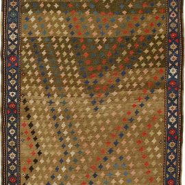 1900s Karabagh Blue, Red, Green and Rosy Beige Handmade Wool Runner BB4500