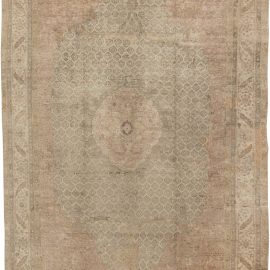 Turkish Antique Medallion Cream Beige Hand-Knotted Wool Rug – Circa 1900 BB0227