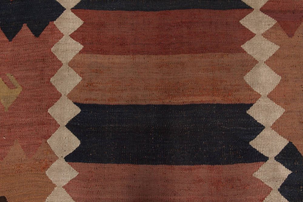 Vintage Earthy Colors Etno Turkish Kilim Handwoven Wool Rug BB6513
