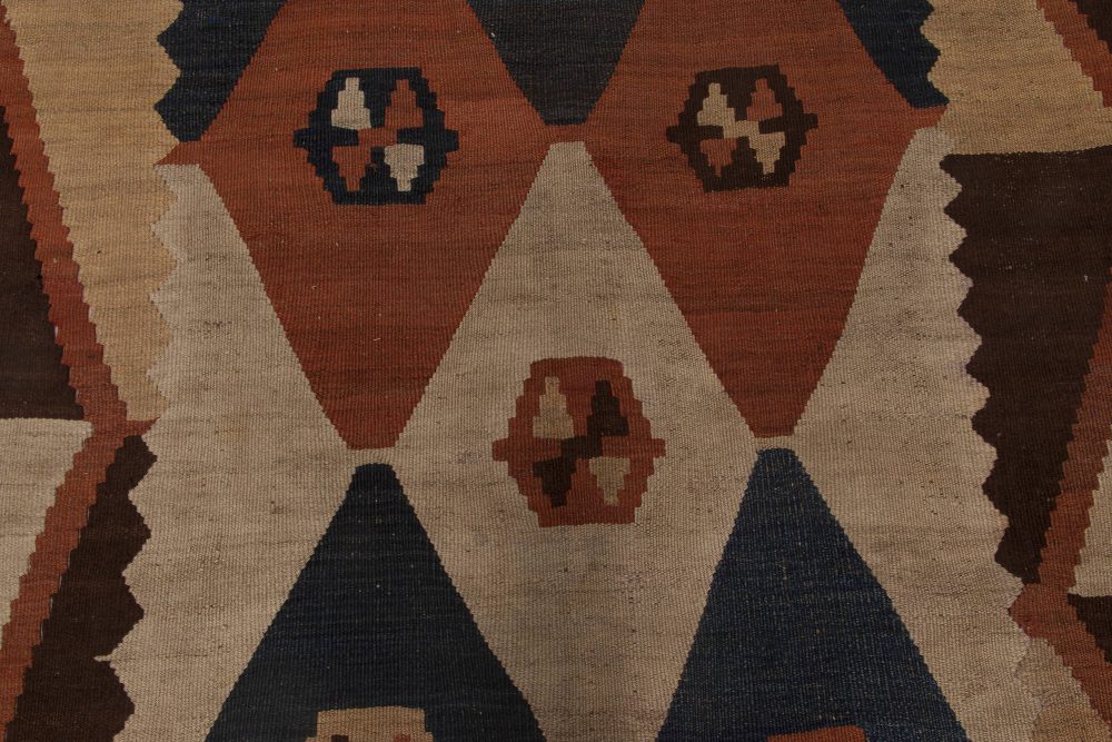 Vintage Earthy Colors Etno Labijar Handmade Kilim Wool Rug BB6515