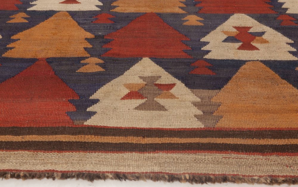 Vintage Etno Brown, Red and Yellow Handwoven Wool Turkish Kilim Rug BB6516