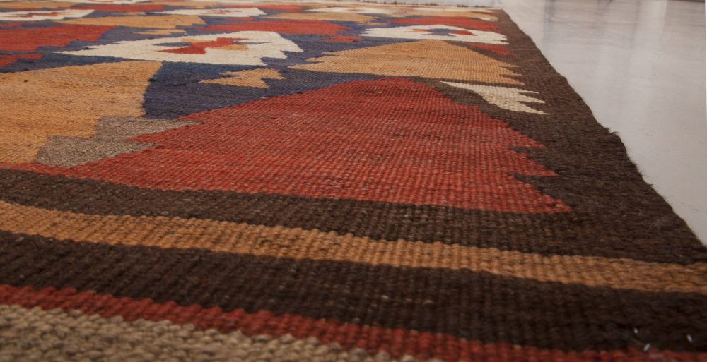 Vintage Etno Brown, Red and Yellow Handwoven Wool Turkish Kilim Rug BB6516