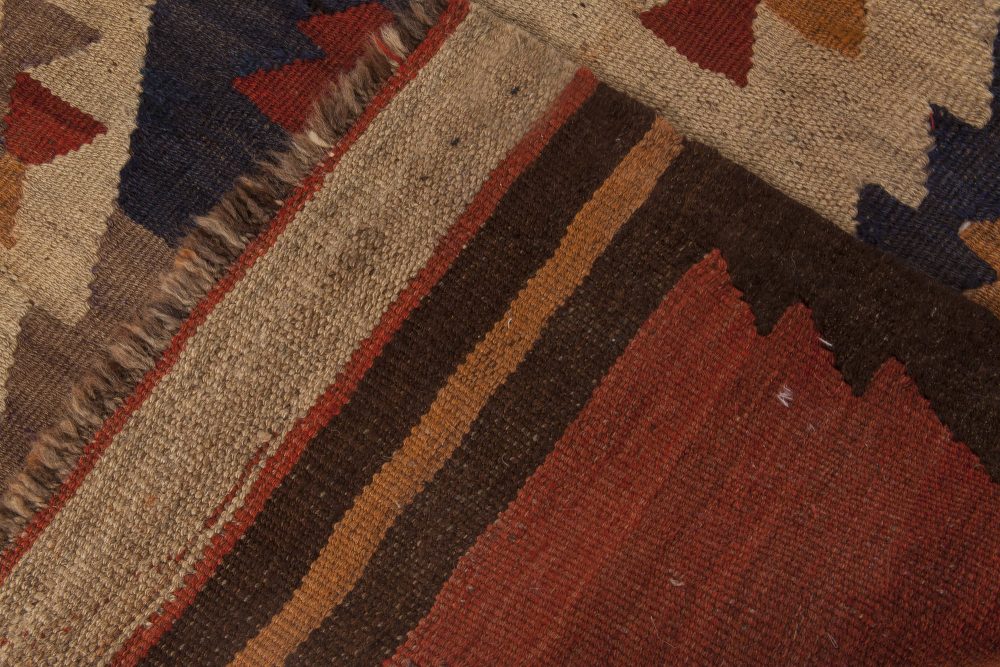 Vintage Etno Brown, Red and Yellow Handwoven Wool Turkish Kilim Rug BB6516