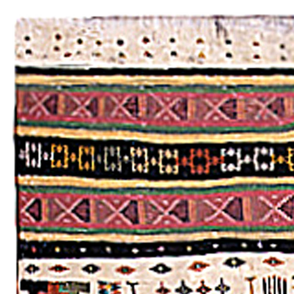 20th Century Folk Turkish Hand Knotted Wool Kilim Pink, Black, Ivory, Yellow Rug BB4860