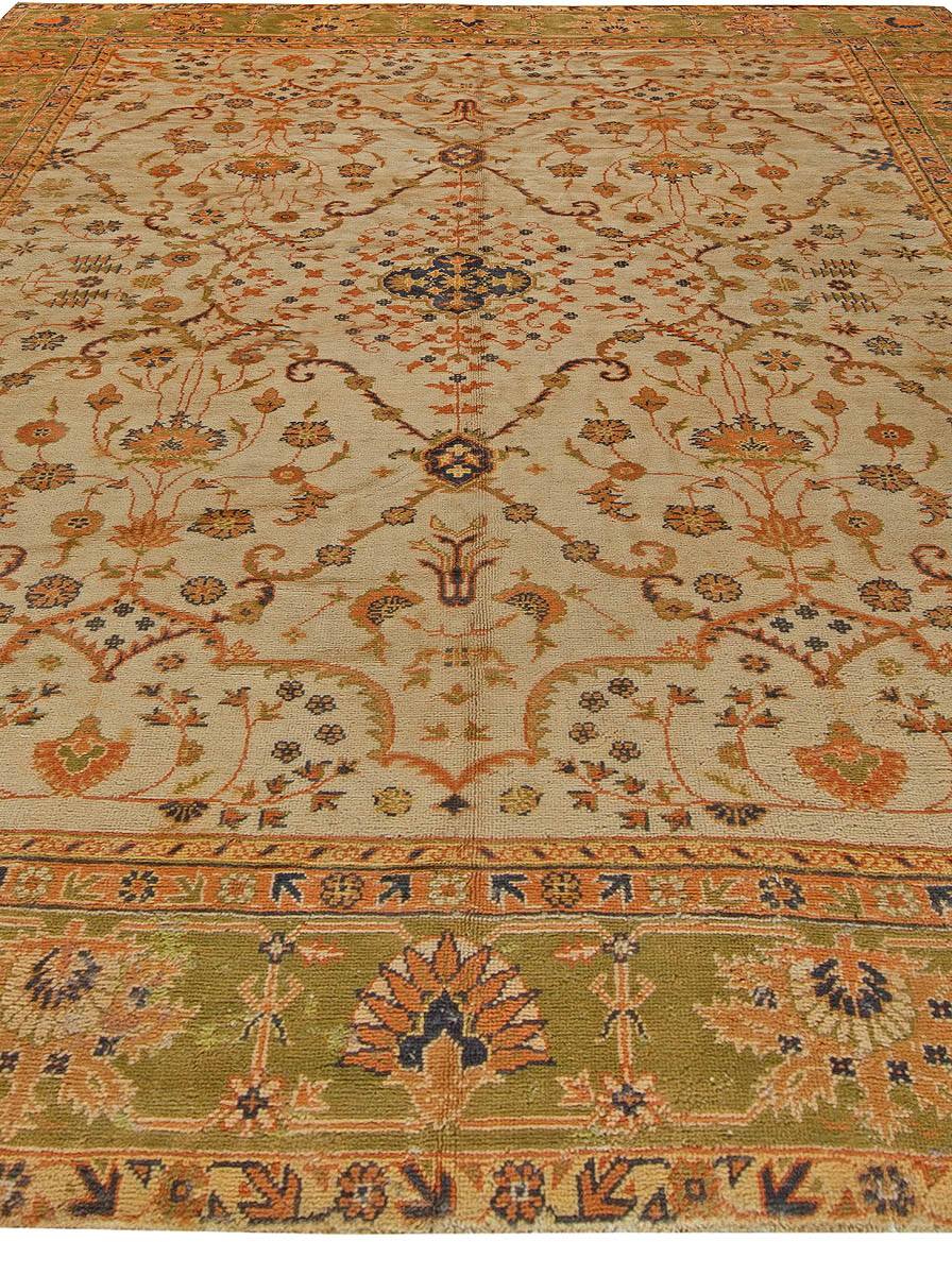 1900s Turkish Oushak Soft Camel and Orange with Floral Motifs Handwoven Wool Rug BB5666
