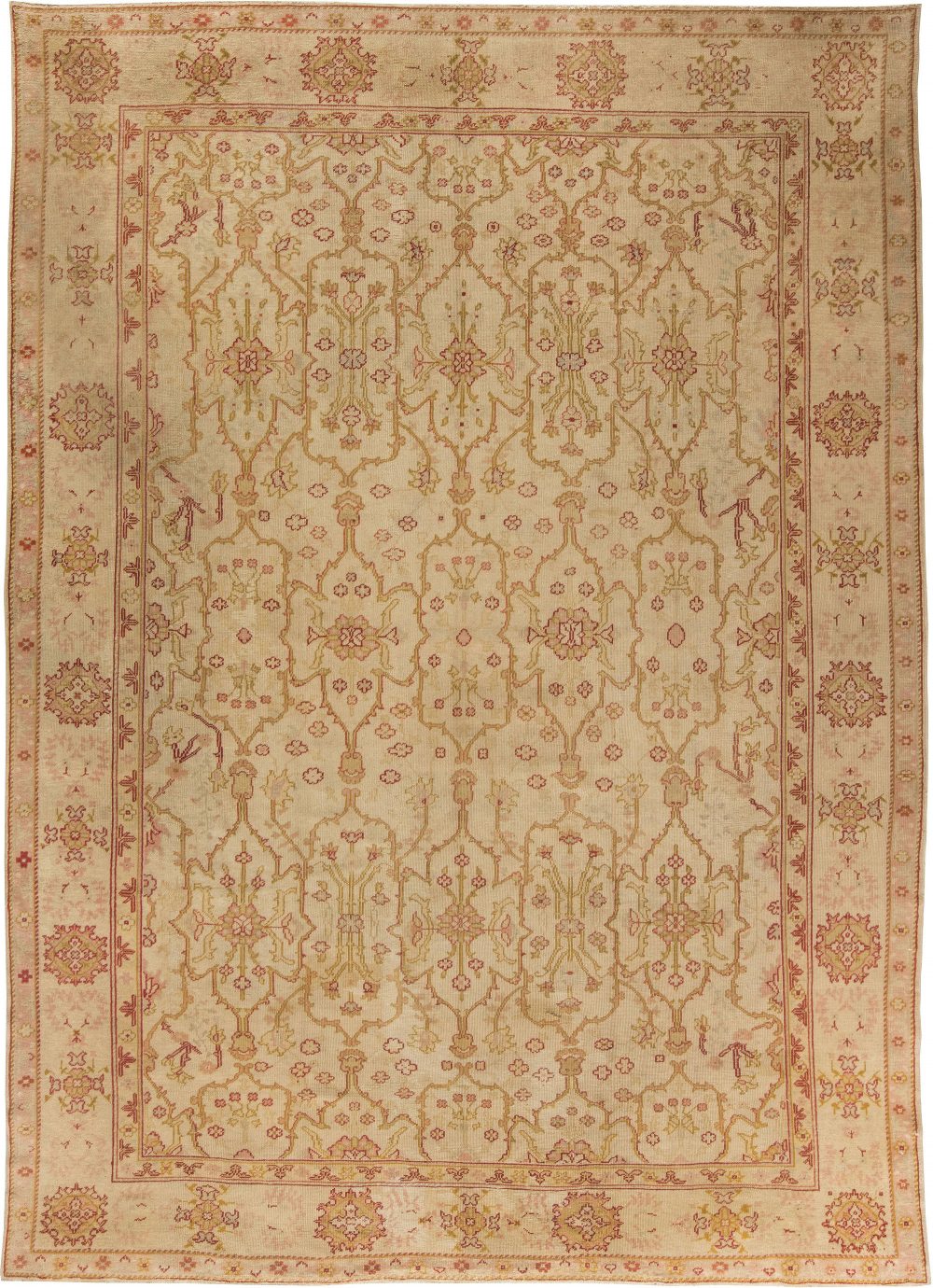 Antique Turkish Oushak Botanic Handwoven Wool Carpet BB1614