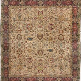 Antique Turkish Floral Allover Light Beige Hand-Knotted Wool Rug – Circa 1930 BB1683