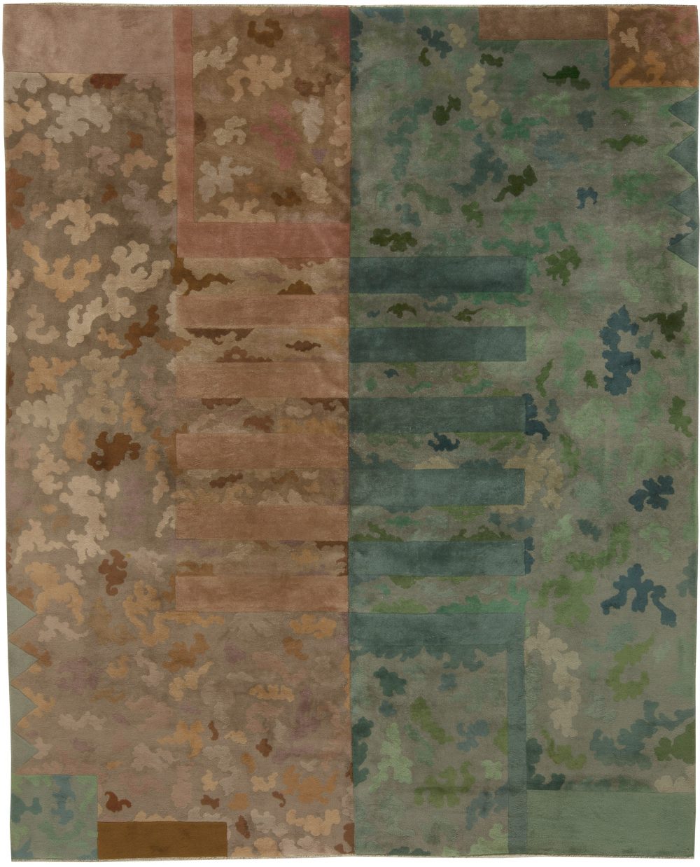 Mid-20th century Chinese Art Deco Brown, Green Handmade Wool Rug BB5436