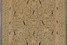 Vintage Chinese Botanic Beige and Black Handmade Wool Rug BB5611