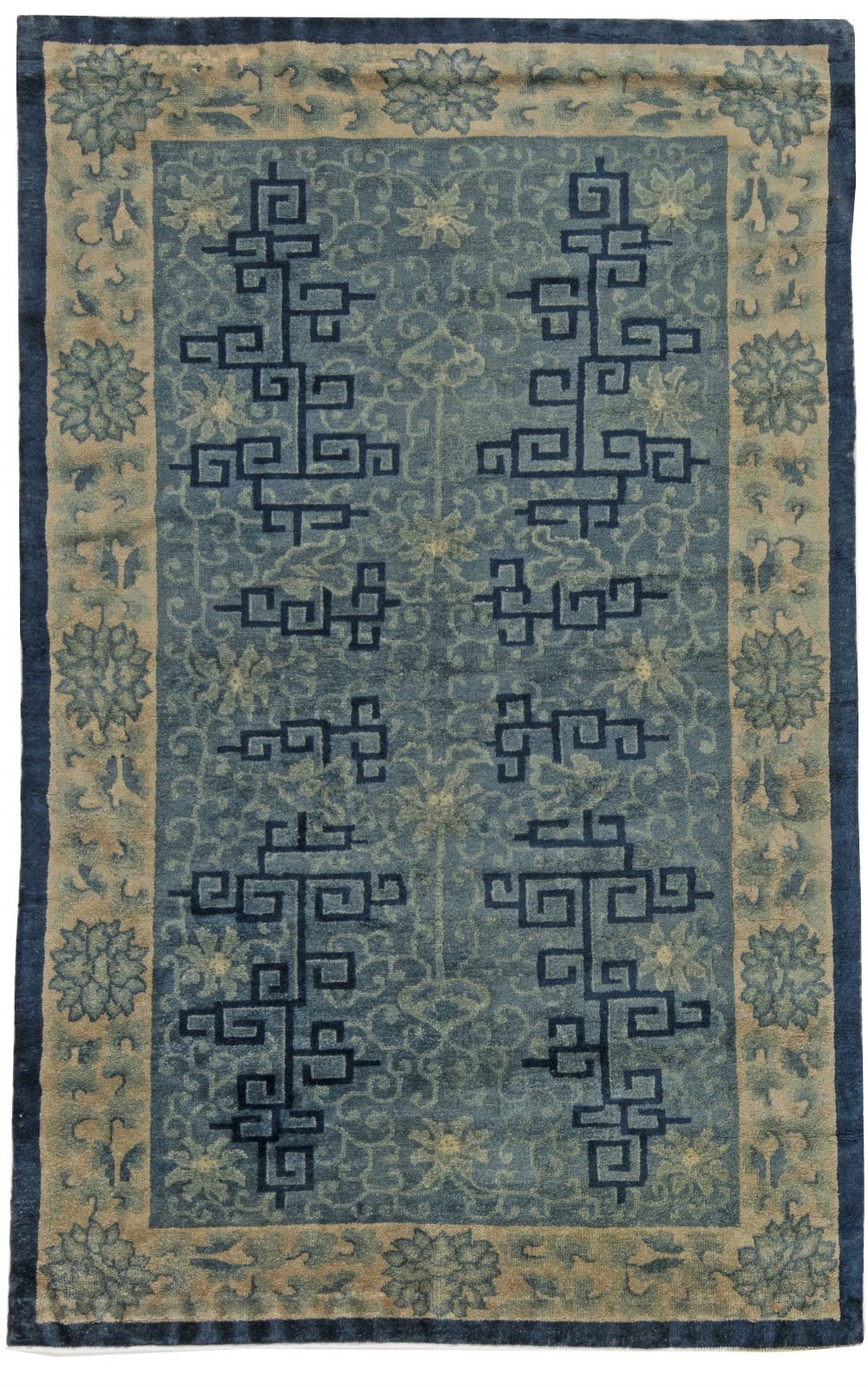 Mid-20th Century Chinese Handmade Wool Rug in Beige and Blue BB6266