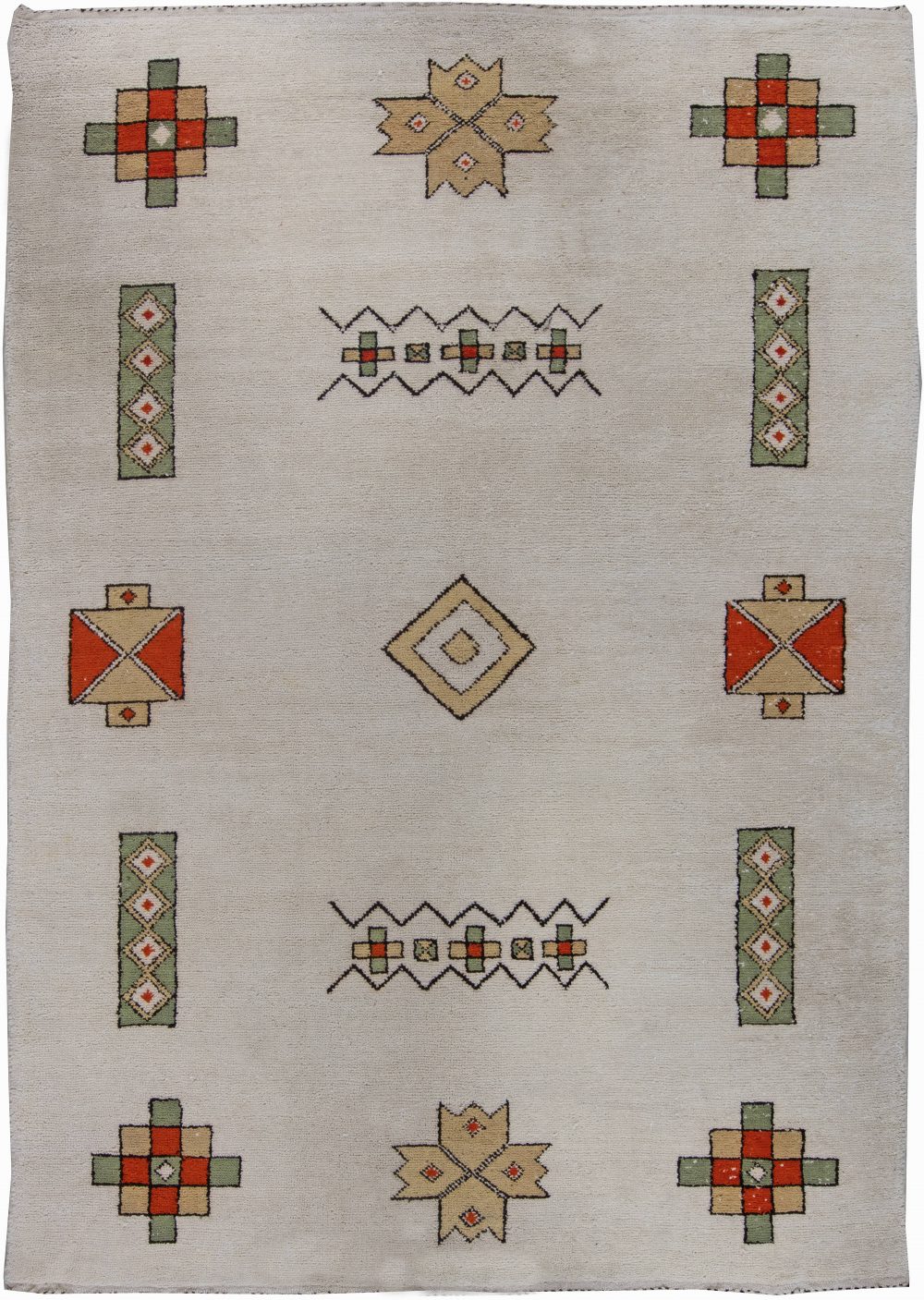 Midcentury Moroccan Green, Yellow, Red and White Handmade Wool Rug BB6253