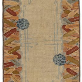 Vintage French Art Deco Floral Soft Beige Hand-Knotted Wool Runner BB6265
