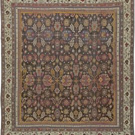 Antique Agra Indian Allover Floral Warm Tan Hand-Knotted Wool Carpet – Circa 1900 BB5556