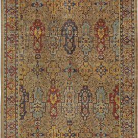Refined Indian Antique Allover Geometric Warm Tan Hand-Knotted Wool Carpet BB5601