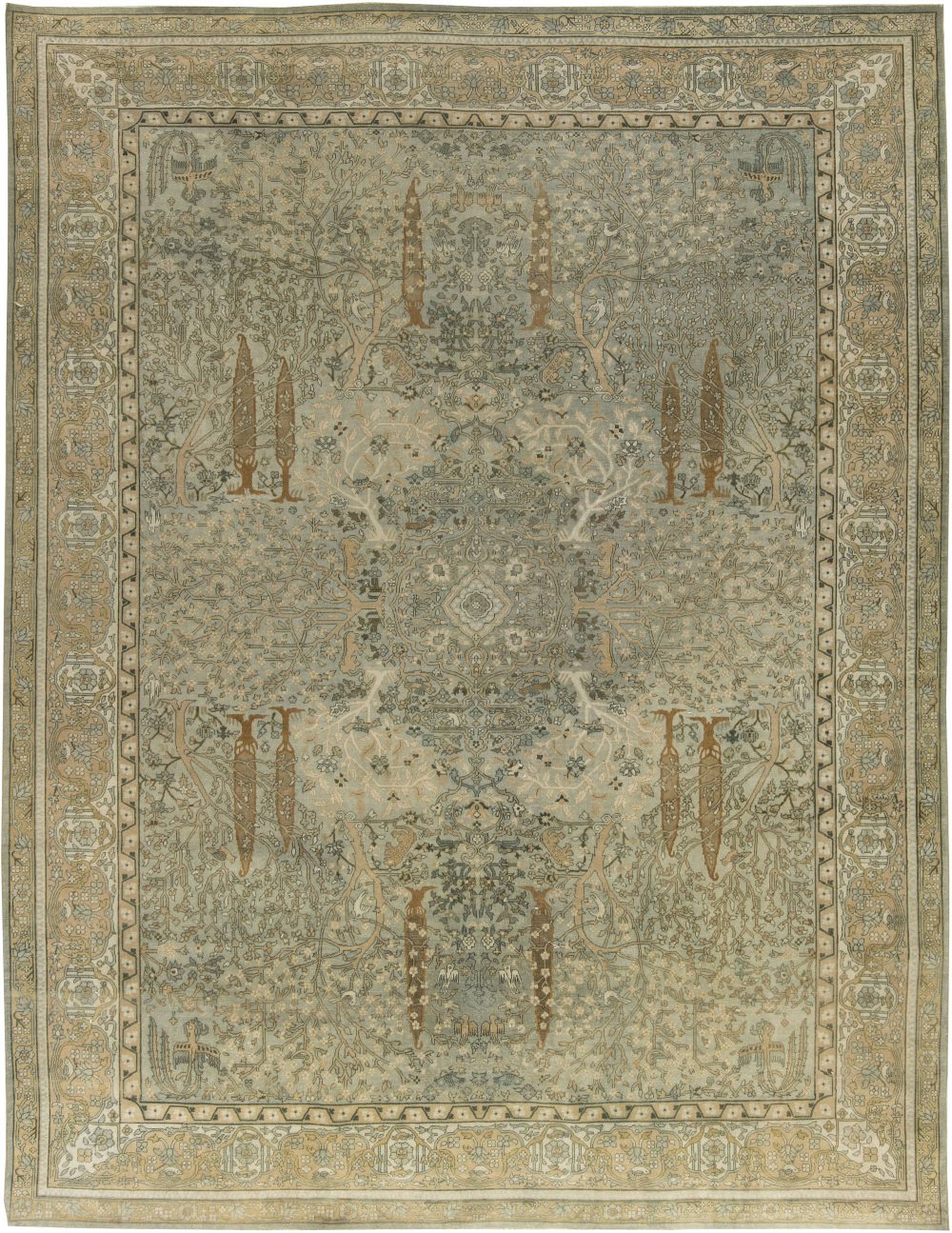 Early 20th Century Indian Wool Rug in Light Gray, Caramel, Beige, Cream & Brown BB6463
