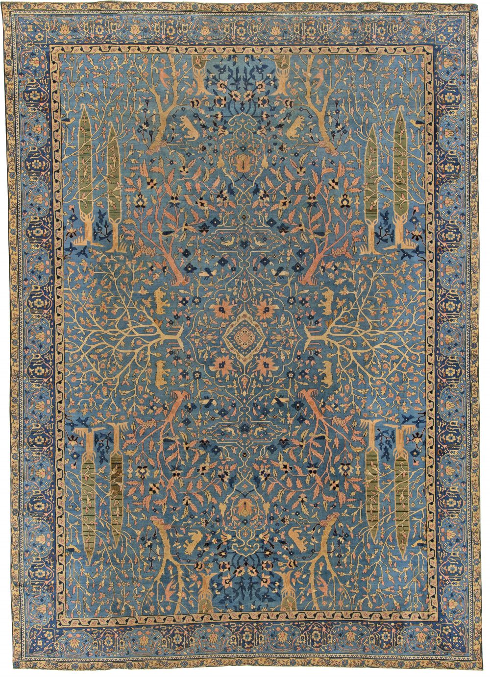 Authentic Indian Blue Garden Design Handmade Wool Rug BB5490