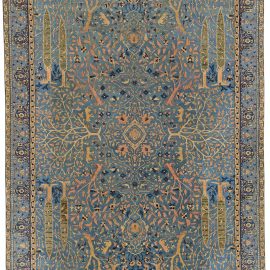 Authentic Indian Blue Garden Design Handmade Wool Rug BB5490