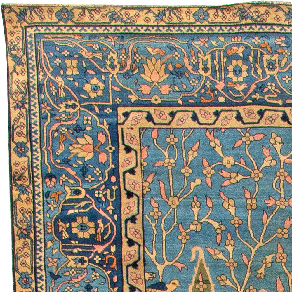 Authentic Indian Blue Garden Design Handmade Wool Rug BB5490