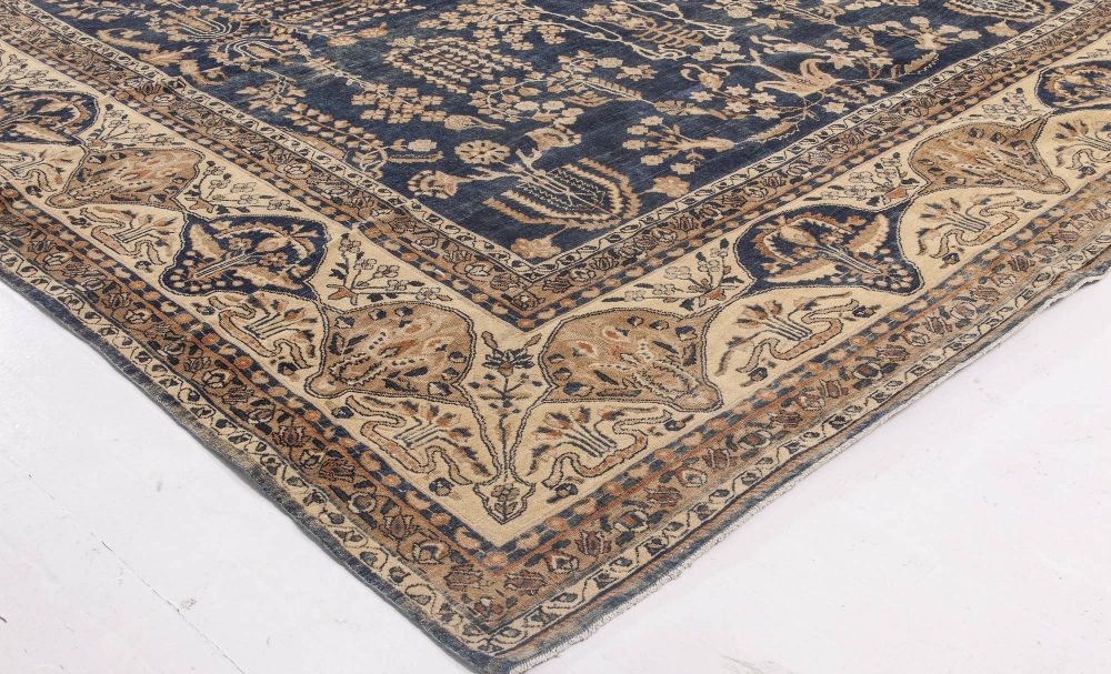 Early 20th Century Persian Kirman Navy Blue and Camel Wool Rug BB6479