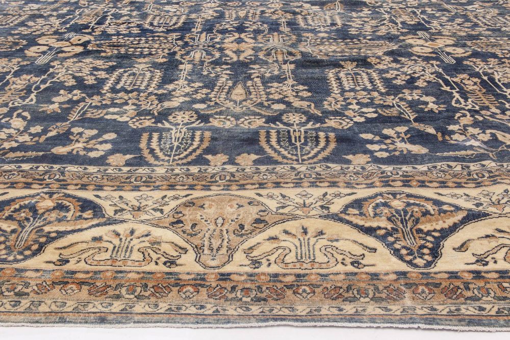 Early 20th Century Persian Kirman Navy Blue and Camel Wool Rug BB6479