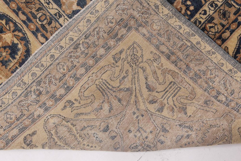 Early 20th Century Persian Kirman Navy Blue and Camel Wool Rug BB6479