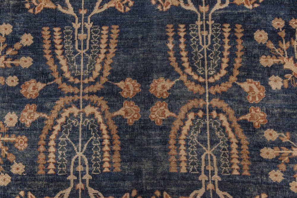 Early 20th Century Persian Kirman Navy Blue and Camel Wool Rug BB6479