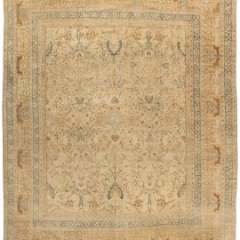 Antique Meshad Persian Floral Allover Soft Beige Hand-Knotted Wool Rug BB5606