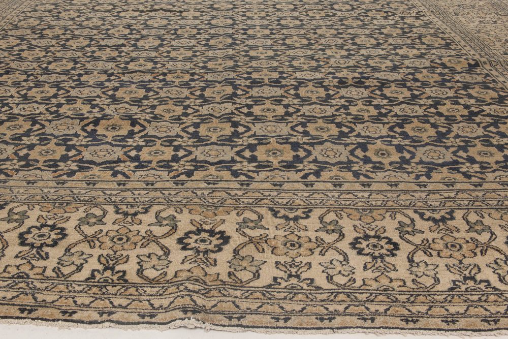 Antique Persian Meshad Botanic, Beige, Brown and Black Handwoven Wool Rug BB6501