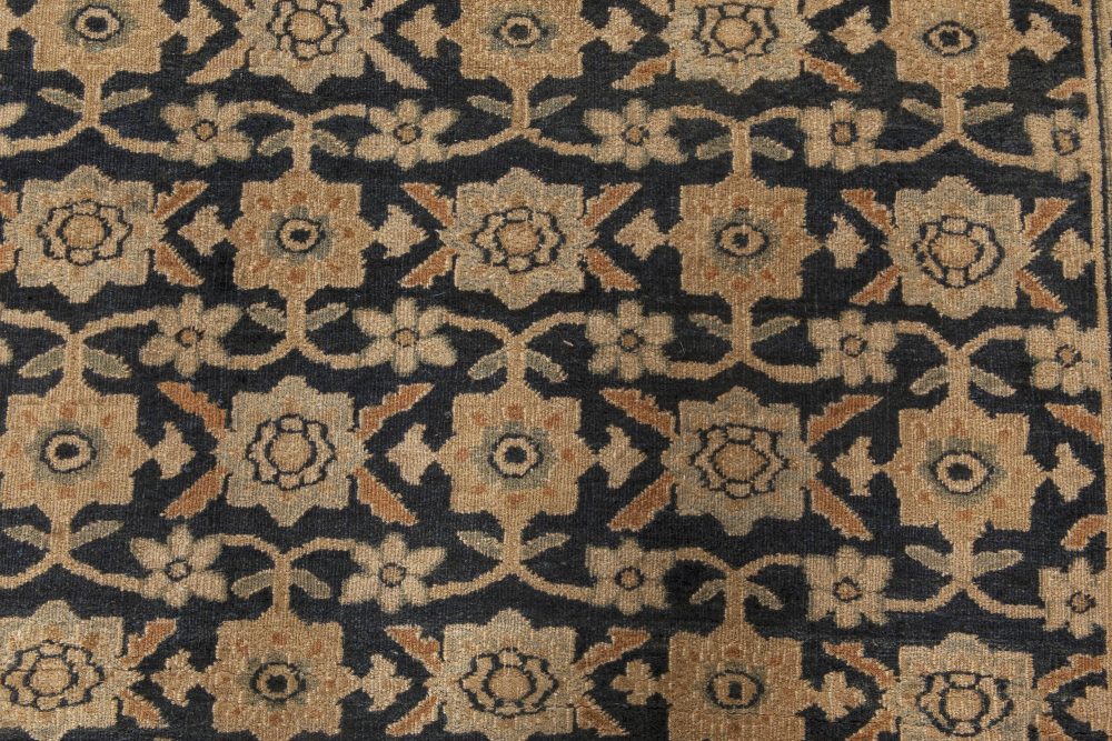 Antique Persian Meshad Botanic, Beige, Brown and Black Handwoven Wool Rug BB6501