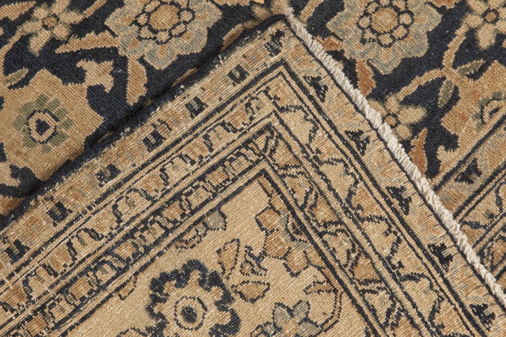 Antique Persian Meshad Botanic, Beige, Brown and Black Handwoven Wool Rug BB6501
