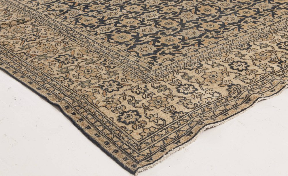 Antique Persian Meshad Botanic, Beige, Brown and Black Handwoven Wool Rug BB6501