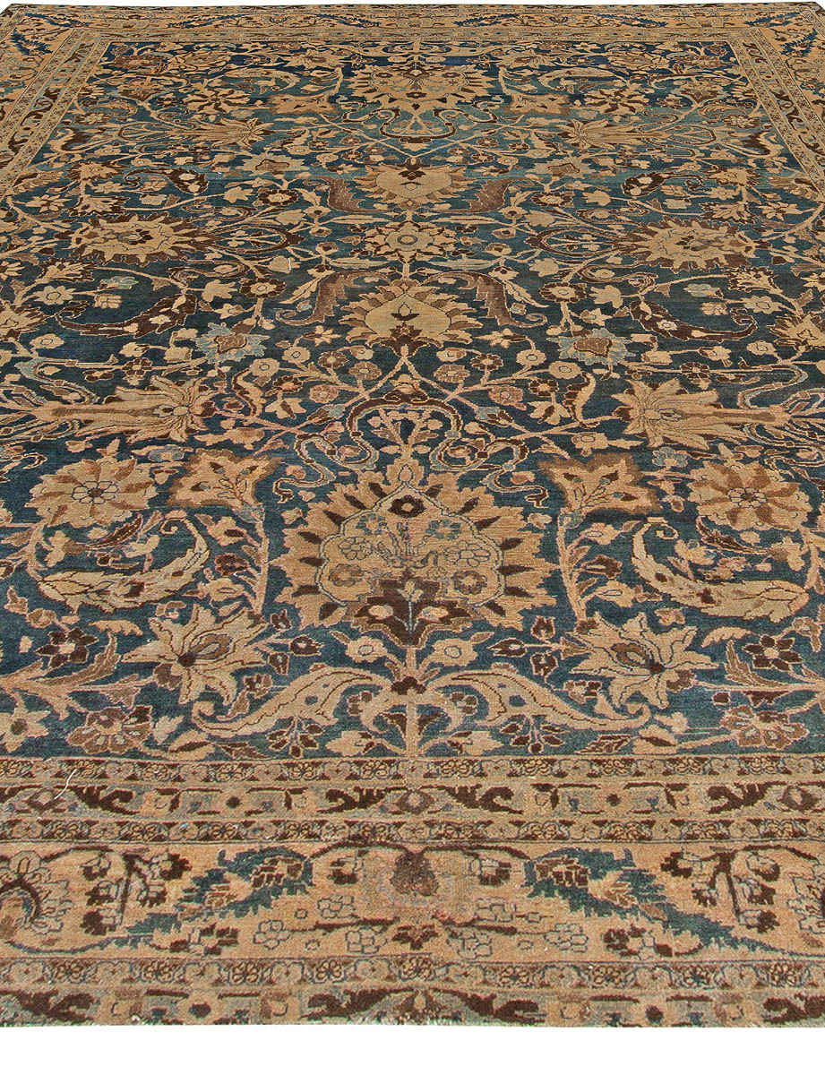 Authentic 1900s Persian Meshad Botanic Handmade Wool Rug BB5440