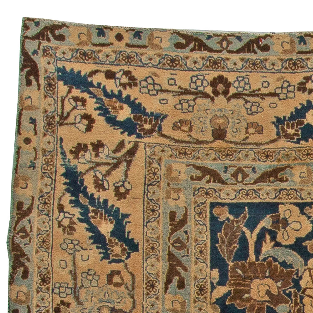 Authentic 1900s Persian Meshad Botanic Handmade Wool Rug BB5440