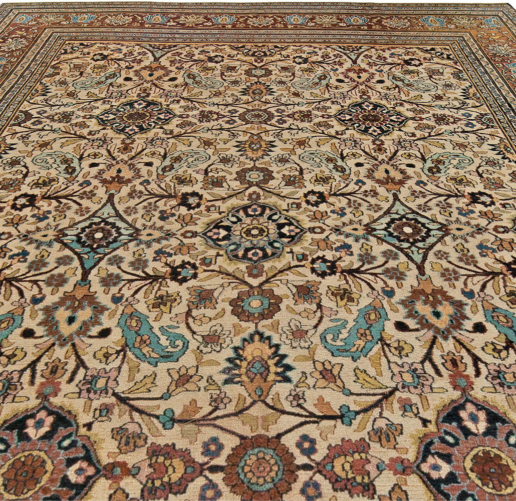 Authentic 1900s Persian Meshad Botanic Colorful Handmade Wool Rug BB5523