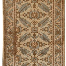Tabriz Persian Antique Allover Geometric Light Beige Hand-Knotted Wool Runner – Circa 1900 BB5474