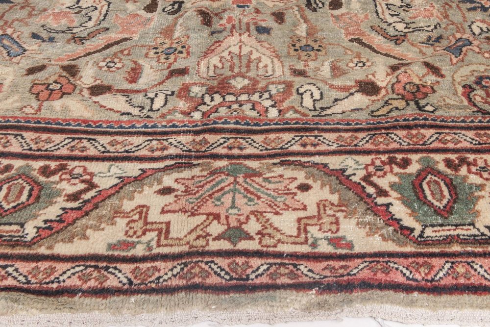 Antique Persian Sultanabad Mint Green, Red, Blue and Beige Handwoven Wool Rug BB6055