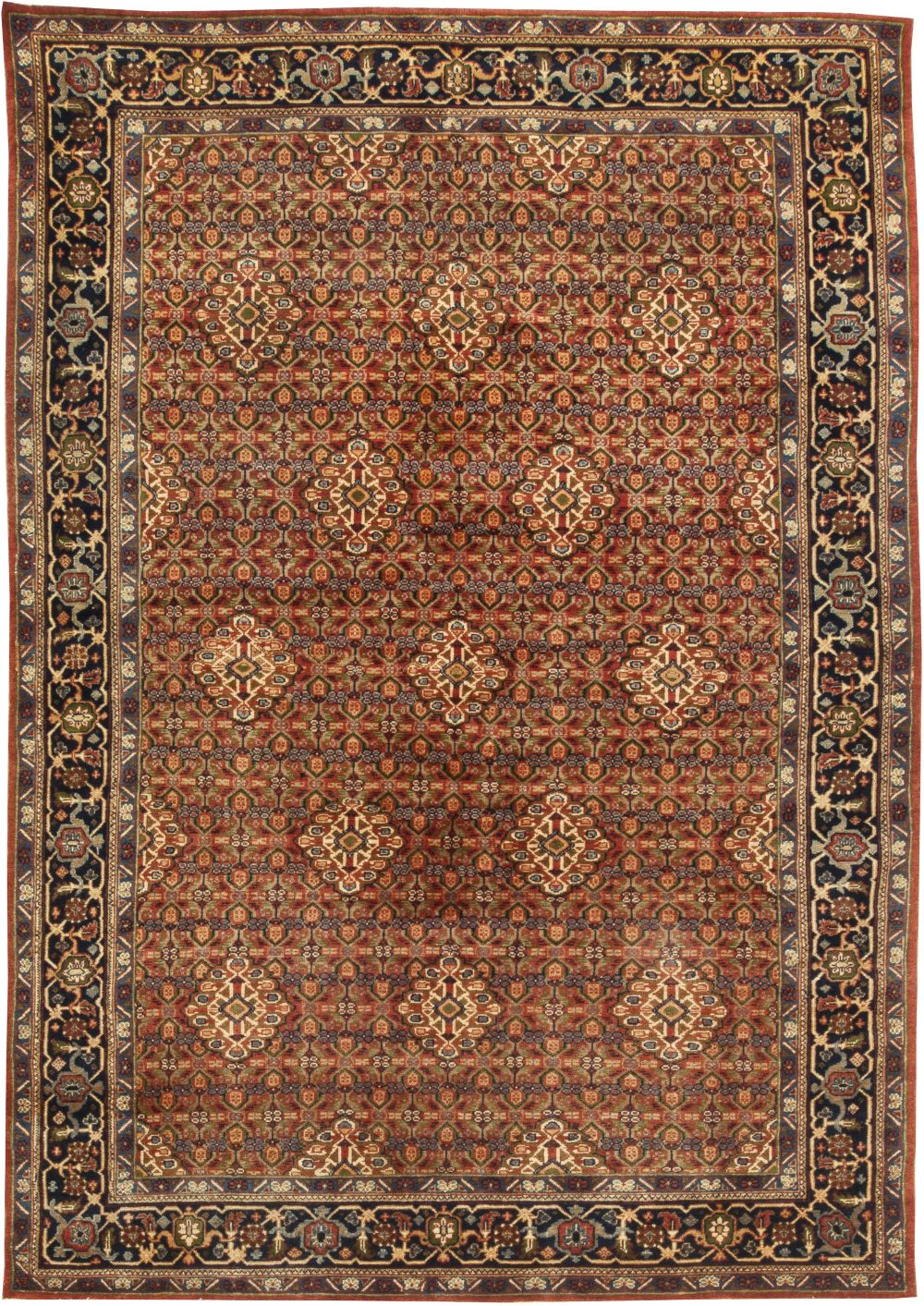 Midcentury Persian Sultanabad Wool Rug in Navy Blue, Greenish, Grey and Beige BB6389