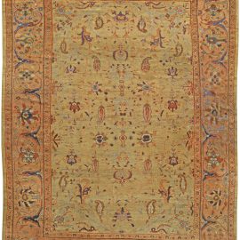 Exquisite Sultanabad Persian Antique Floral Allover Warm Tan Hand-Knotted Wool Rug – Circa 1920 BB6134