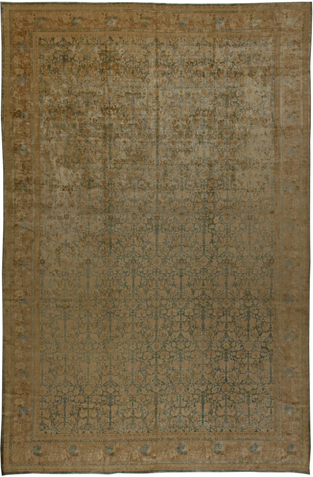 Antique Persian Tabriz Botanic Handmade Wool Rug BB5750