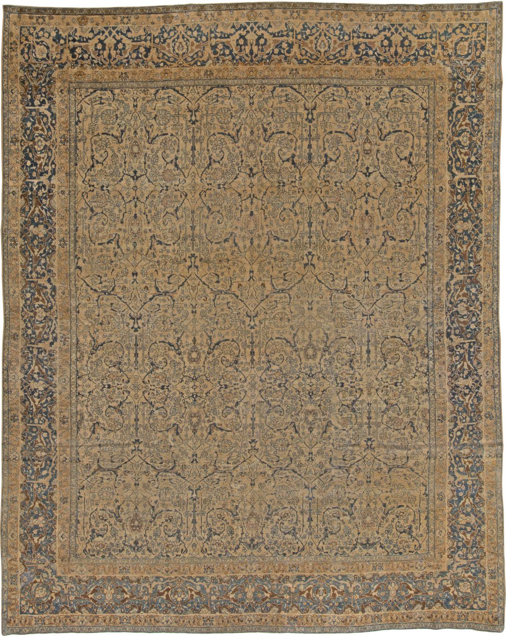 Antique Persian Tabriz Beige Handmade Wool Carpet BB5567