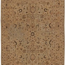 Antique Tabriz Persian Floral Allover Rug In Warm Tan – Hand-Knotted Wool – Circa 1920 BB5741