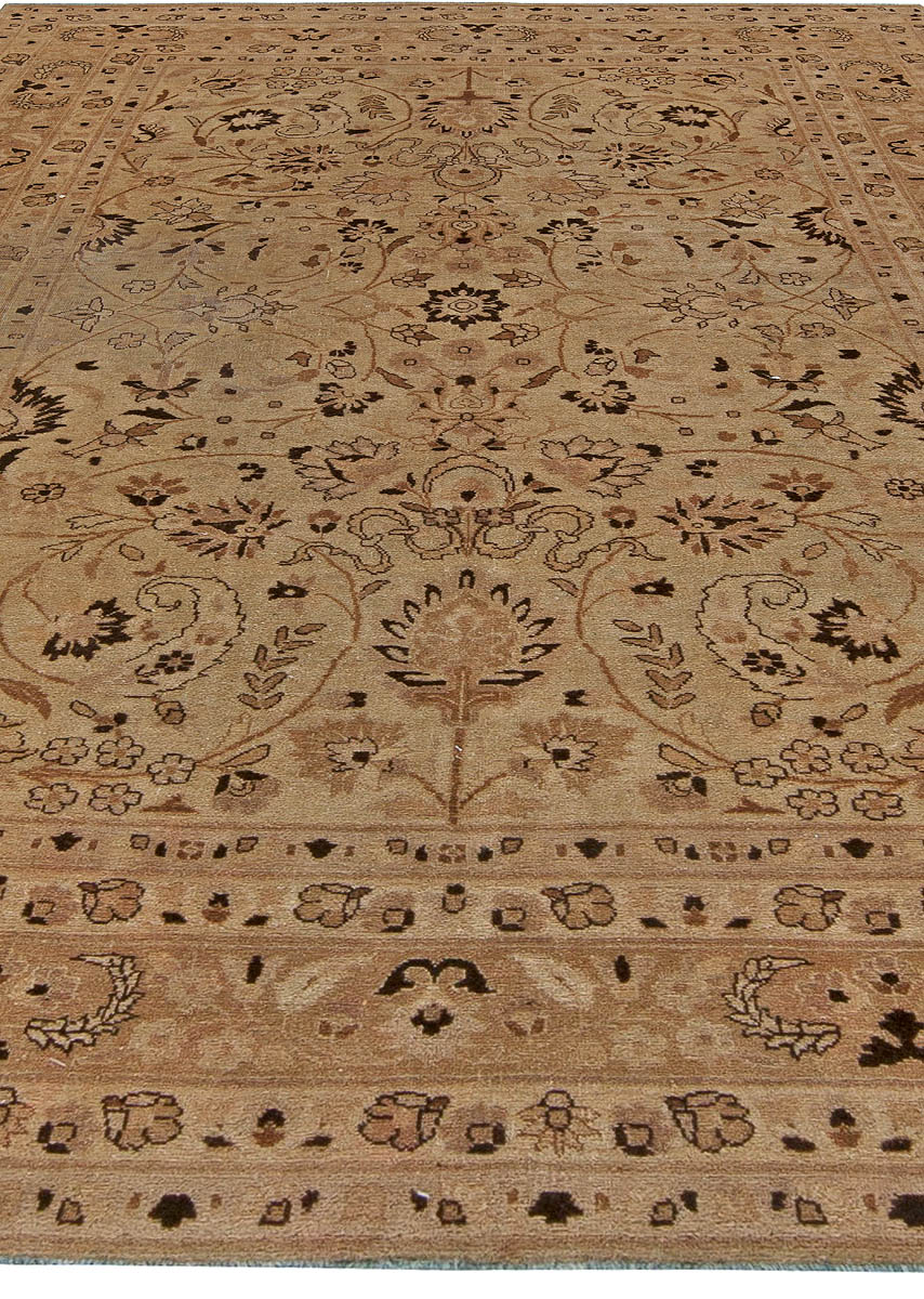 Antique Persian Tabriz Beige and Brown Handwoven Wool Rug BB5741
